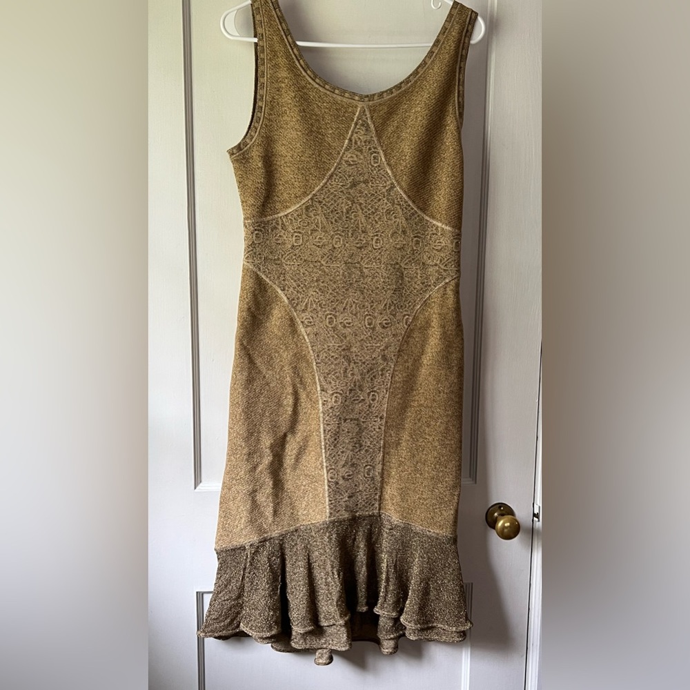 ZAC POSEN Gold color metallic Dress L